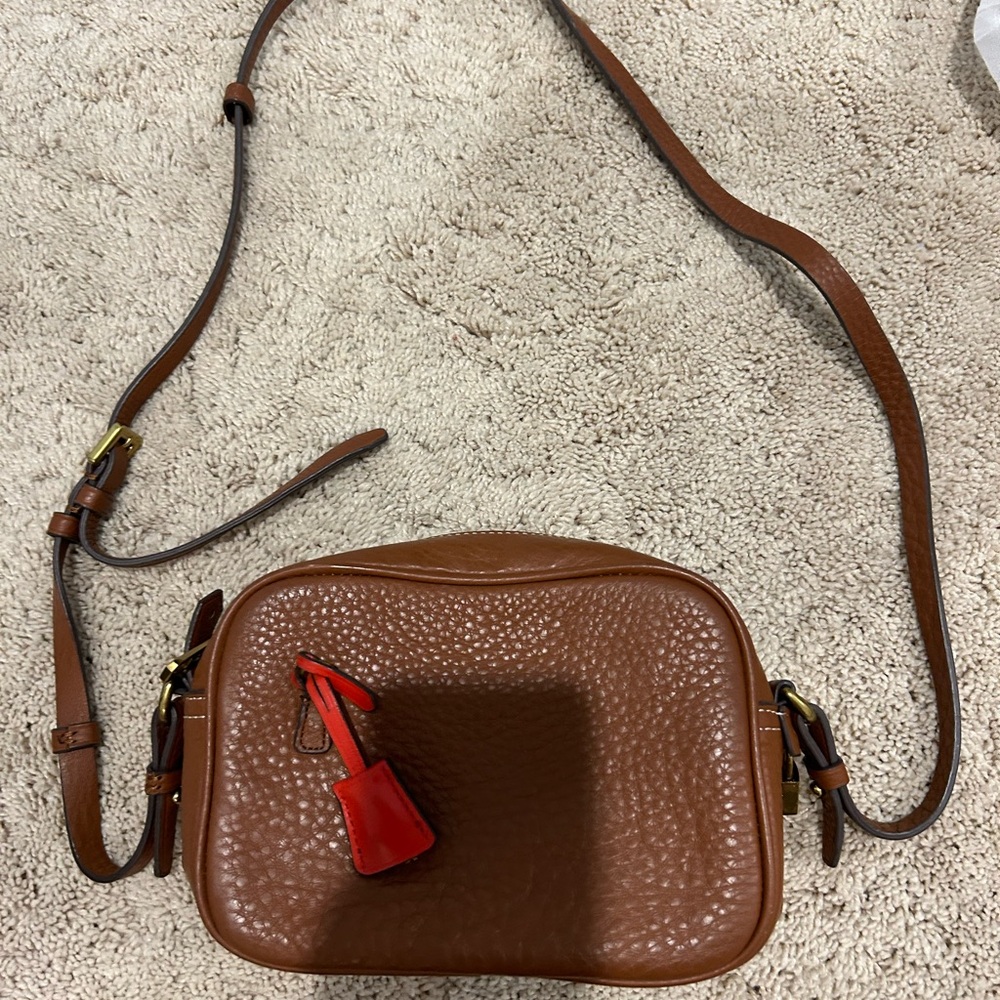 J. Crew Brown Crossbody Bag with Adjustable Strap and Red Tassel
